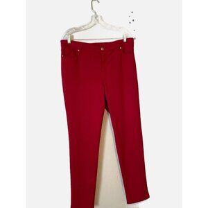 Carson Kressley Women Red Zipper Front Straight Leg Pants With Pockets Size L.